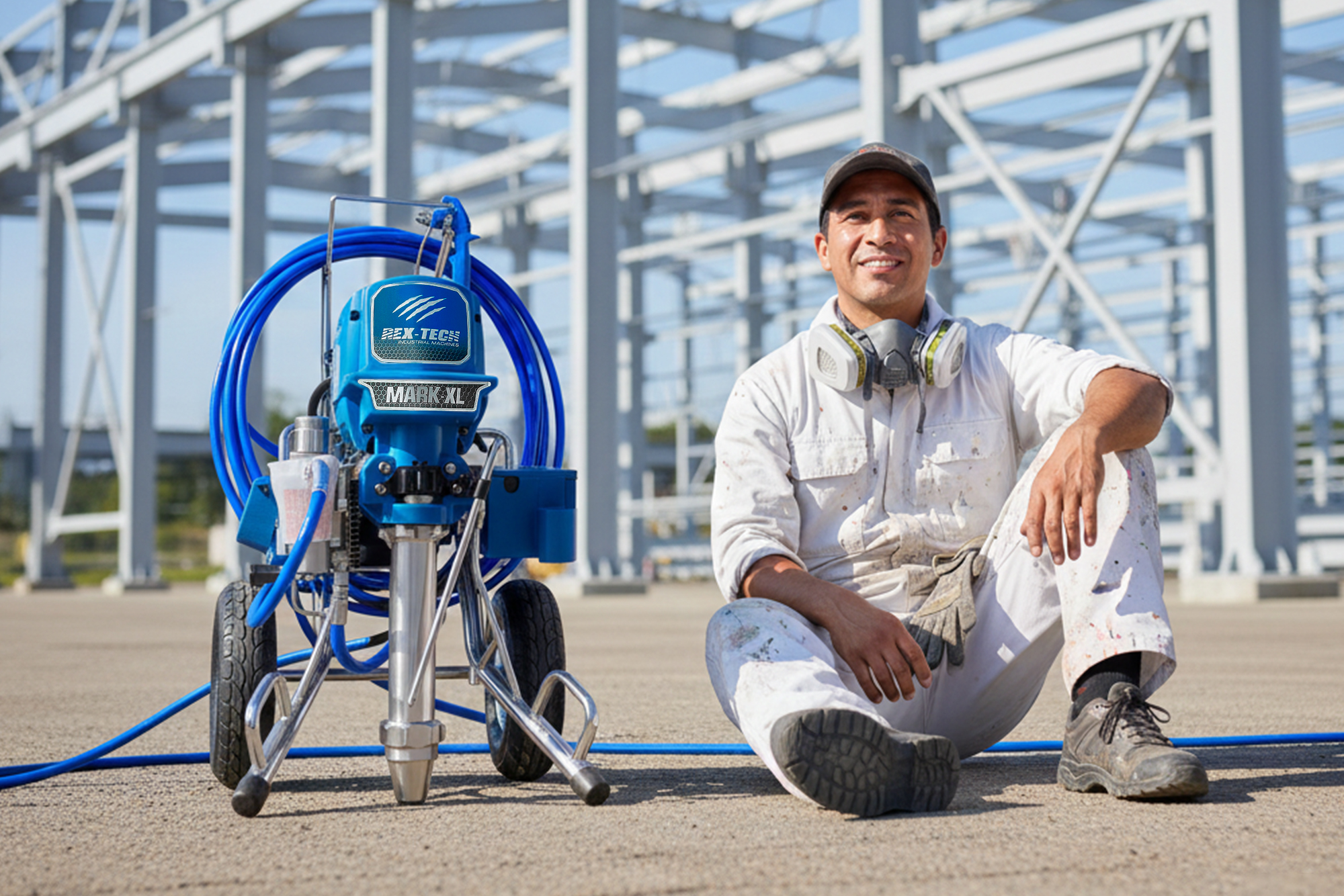 Trabajador aplicando pintura industrial con equipo airless en estructura metálica - Incatools Perú
